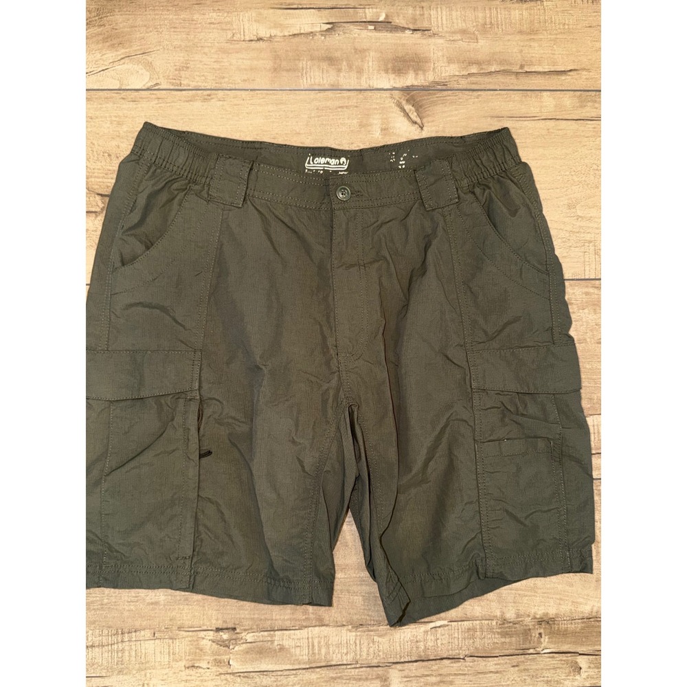 Coleman Mens Cargo Shorts Olive Green Nylon Ripstop Hiking Outdoor Size Large